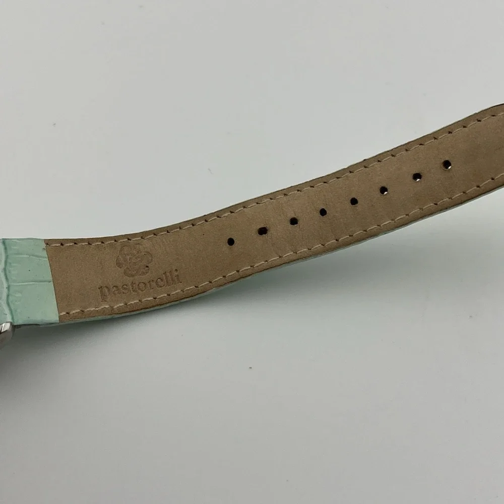 Pastorelli Watch Women 34mm Case MOP Dial Blue Leather Band Swiss- New Battery